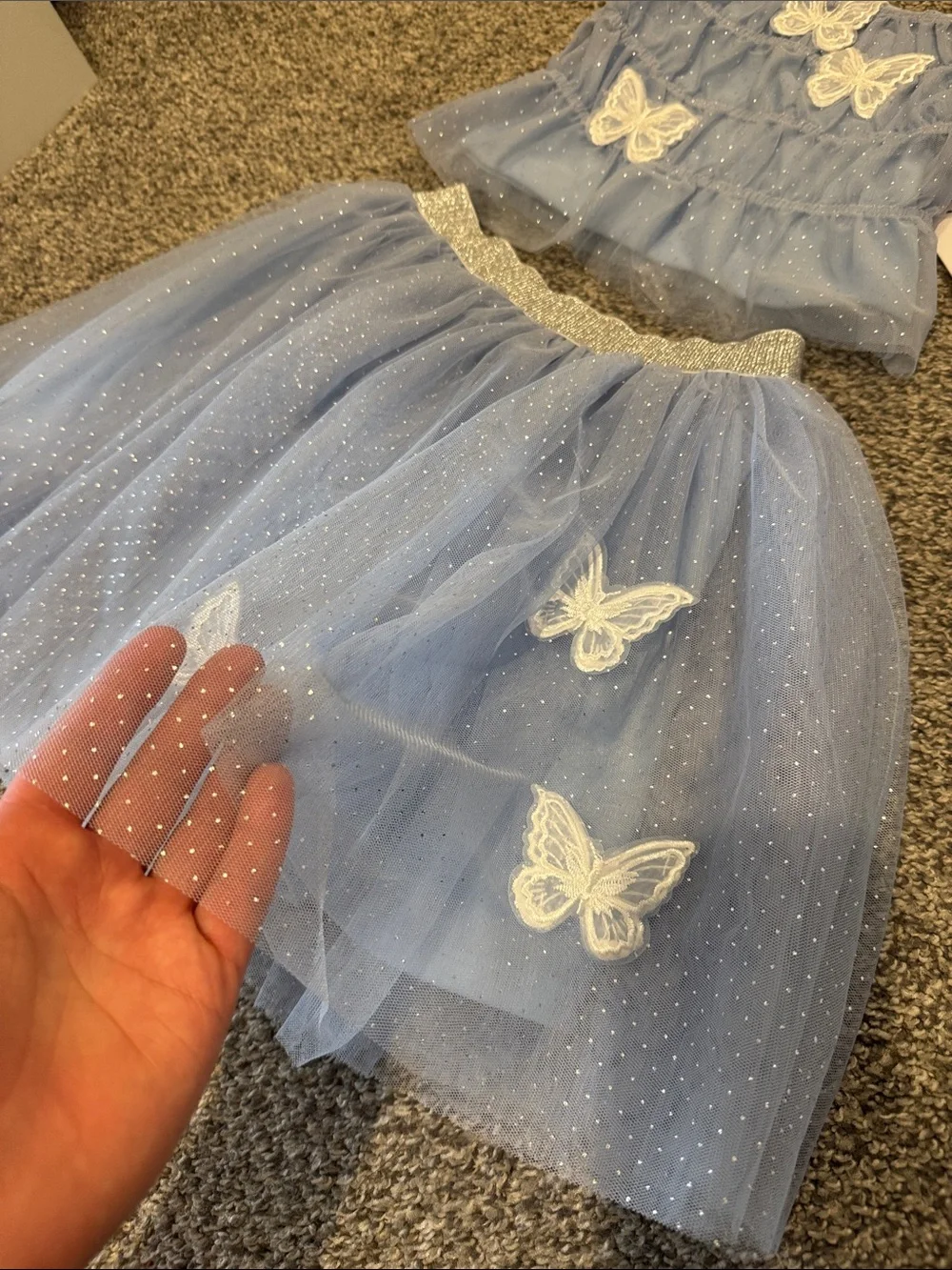 Badgley Mischka Light Blue Tulle Top and Skirt Set with Butterfly Appliques